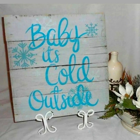 Rustic Farmhouse Christmas Winter Holiday Blue Pallet Sign Wall Decor OOAK